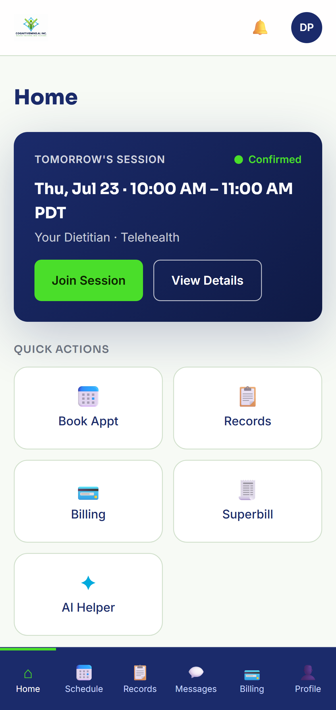 Patient dashboard on mobile